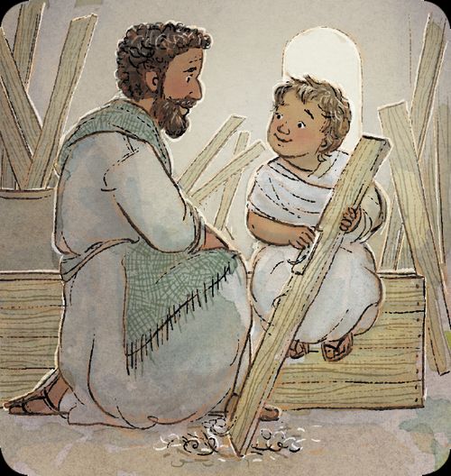 Joseph teaching young Jesus