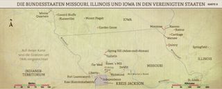 Karte: Die Bundesstaaten Missouri, Illinois und Iowa in den Vereinigten Staaten