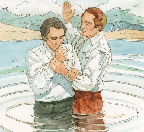 Joseph baptizing Oliver