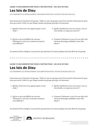 Feuillet à distribuer « Les lois de Dieu »