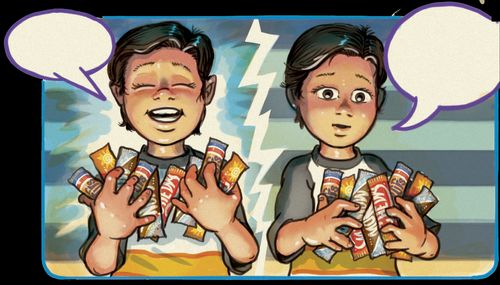 boys holding candy bars