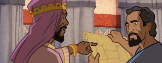 king talking to Nehemiah about wall