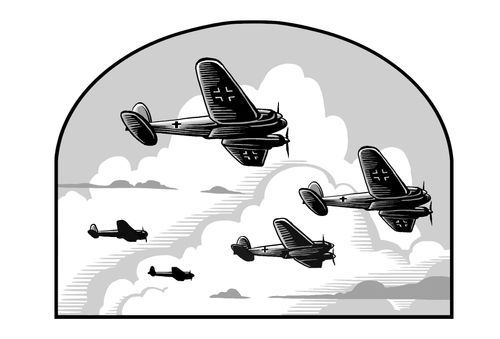 Nazi bombers fill the sky
