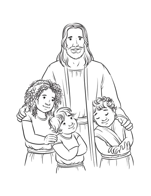 coloring page of Jesus with children