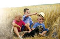 children playing with puppy