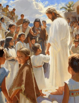 Jesus Kristus tillsammans med barn