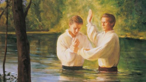 Joseph Smith baptizing Oliver Cowdery