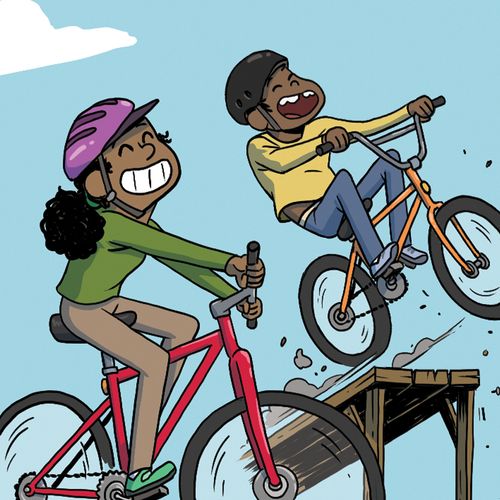 young man and young woman riding bicycles