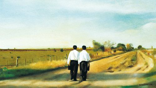 missionaries walking through fields