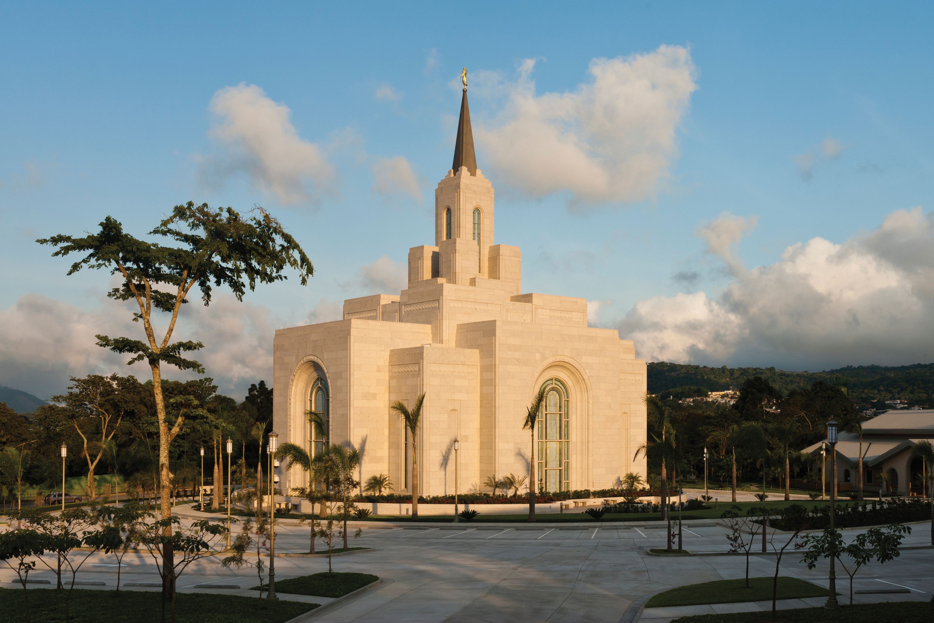 The entire San Salvador El Salvador Temple, including the parking lot and scenery.