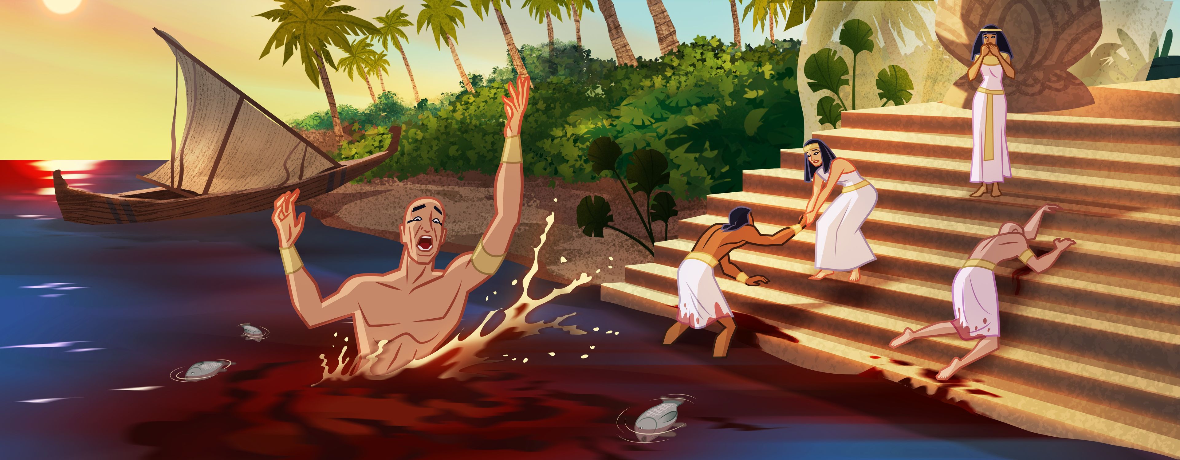 Illustration of river turning to blood. Exodus 7:14–25