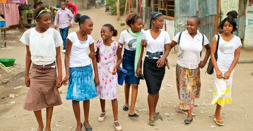 group of young women walking