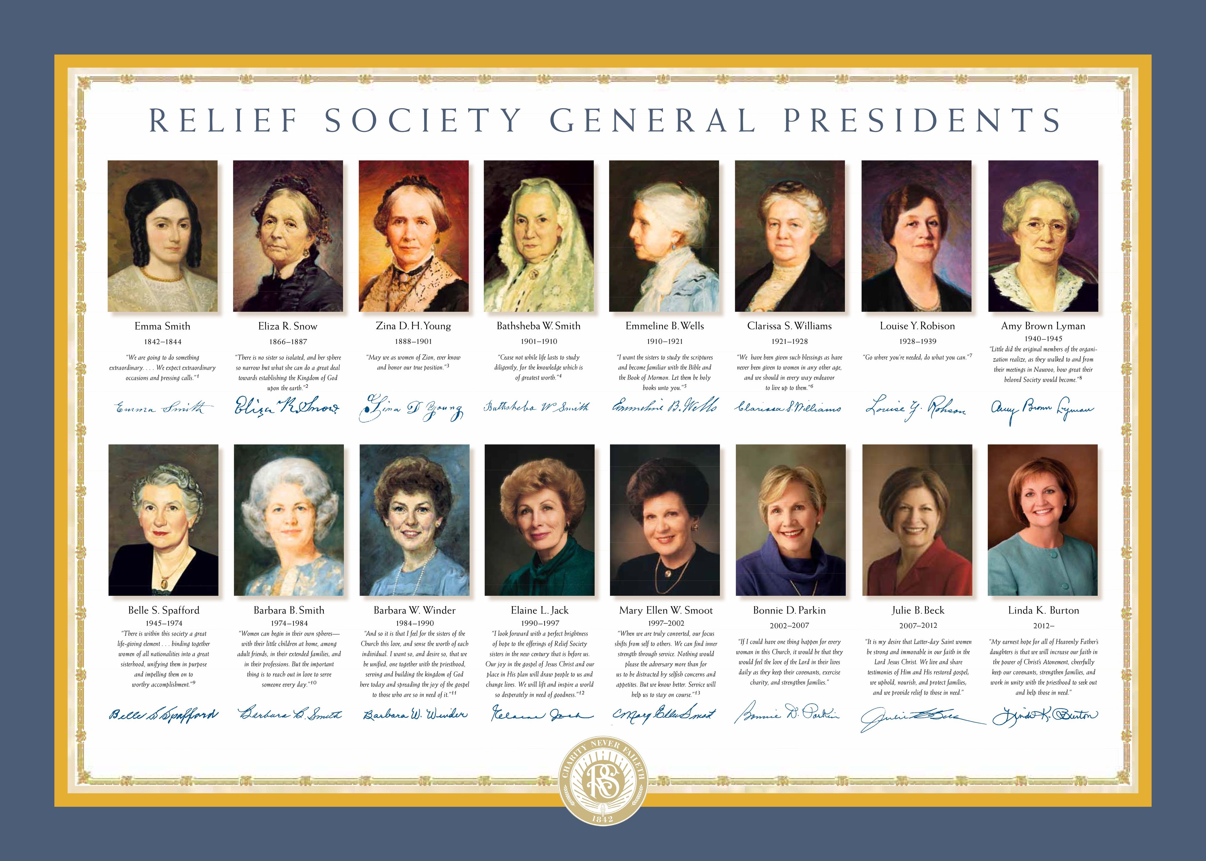 A poster of the Relief Society General Presidents.