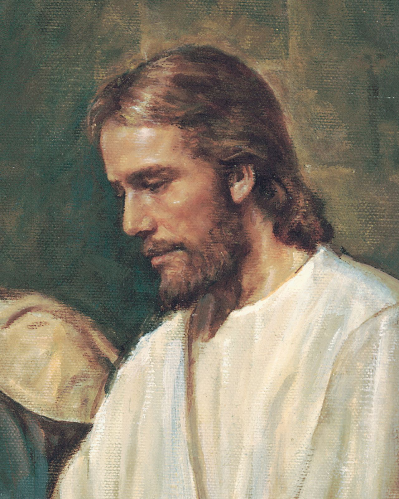 Detail of the Savior’s face from the painting Christ Healing a Blind Man, by Del Parson
