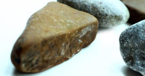 Stones laid out on a white background.