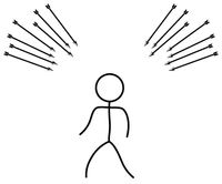 arrows pointing at person