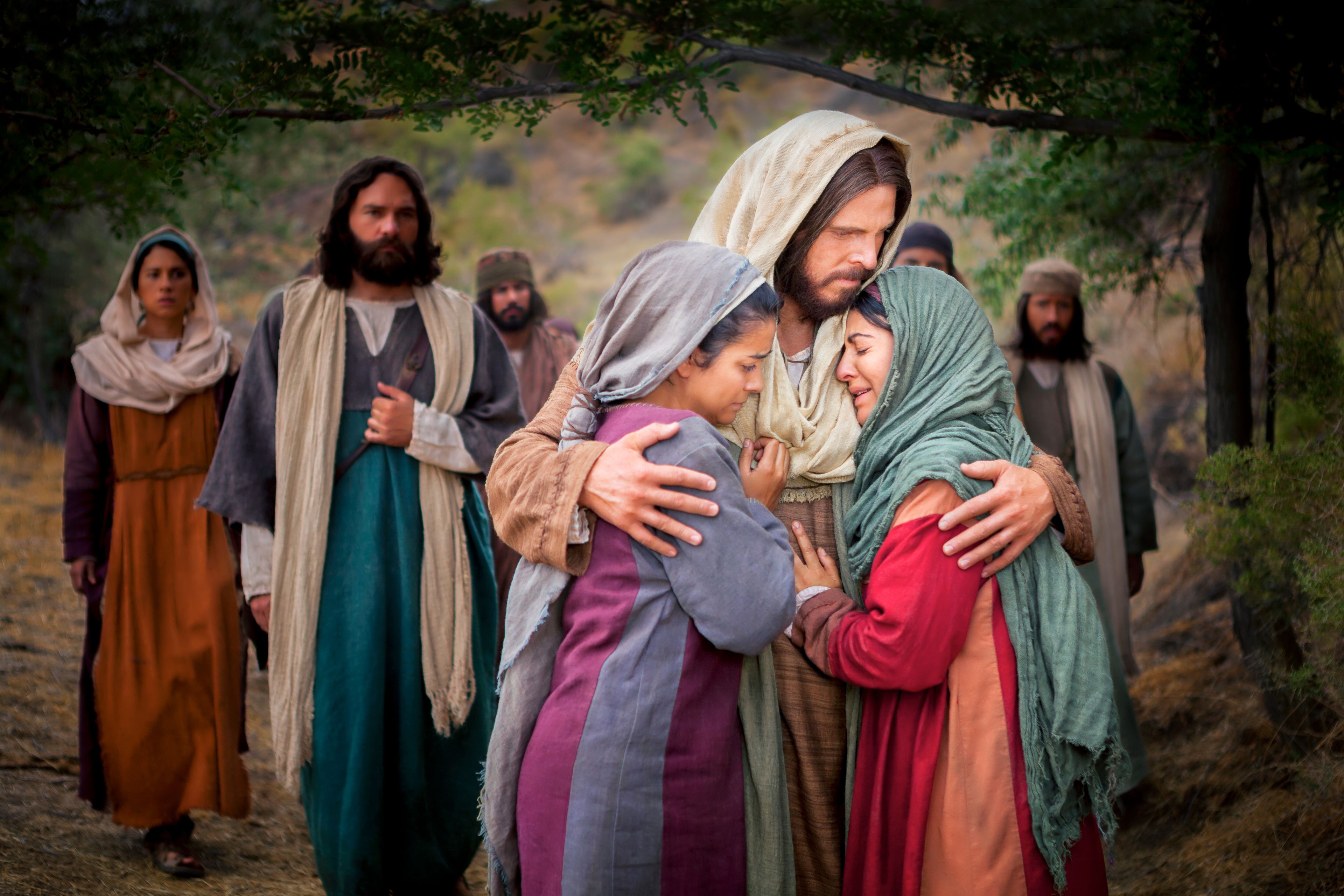 Christ embracing Mary and Martha.