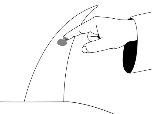 drawing of finger putting blood on horn