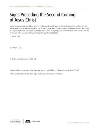 handout, Signs Preceding the Second Coming