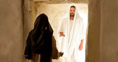 Mary Magdalene encountering the resurrected Christ.