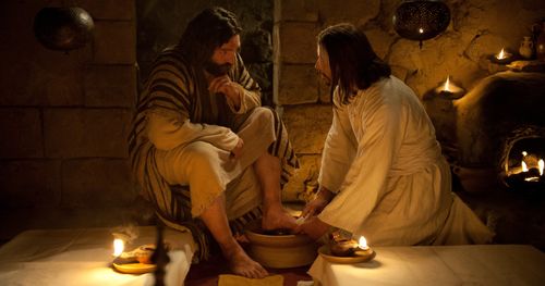 Jesus washing Peter’s feet. Outtakes show similar scenes.