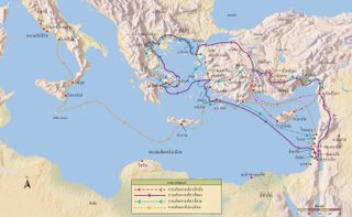 แผนที่การเดินทางเผยแผ่ศาสนาของเปาโล