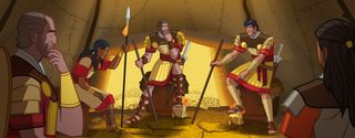 Nephite leaders and young soldiers meet in a tent