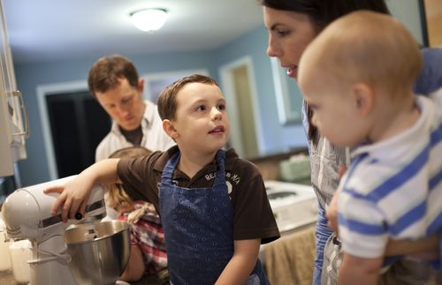 family in kitchen