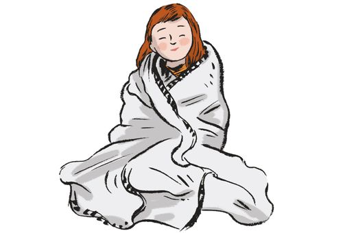 girl holding white blanket