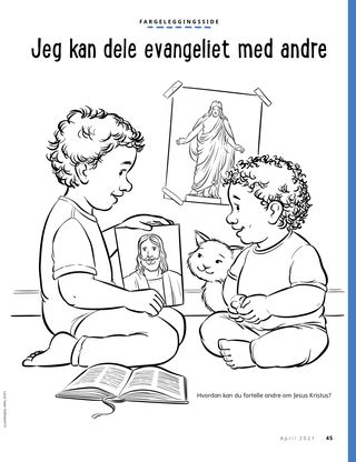 coloring page of boy showing picture of Jesus