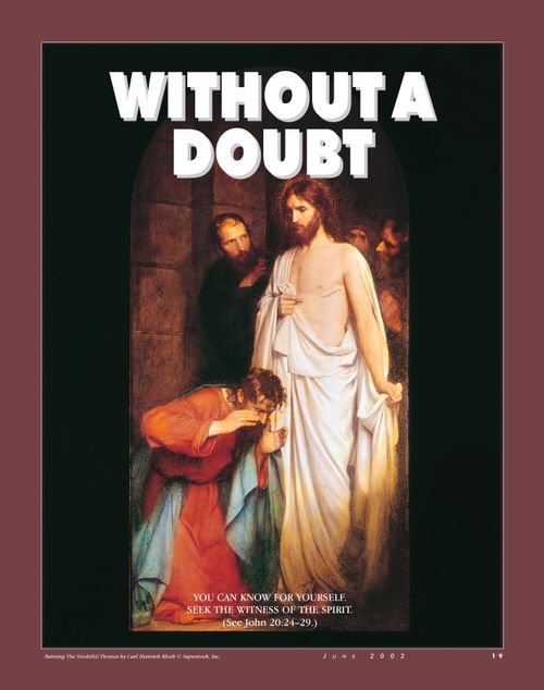 A painting of Christ appearing to Thomas, paired with the words “Without a Doubt.”