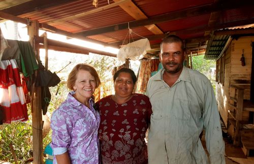 senior sister missionary with two other people