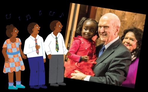 President Nelson with children in Zimbabwe