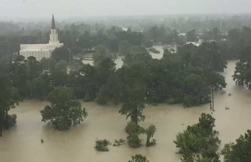 flooded Houston Texas Temple and surrounding area