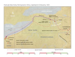 zemljopisna karta područja New Yorka, Pennsylvanie i Ohia u Sjedinjenim Državama, 1831.