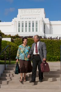 elderly couple at the temple