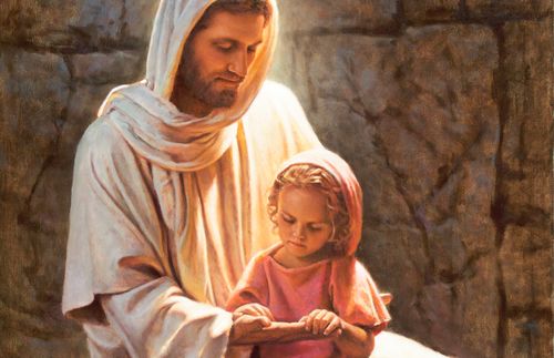 painting of Jesus Christ with a little girl