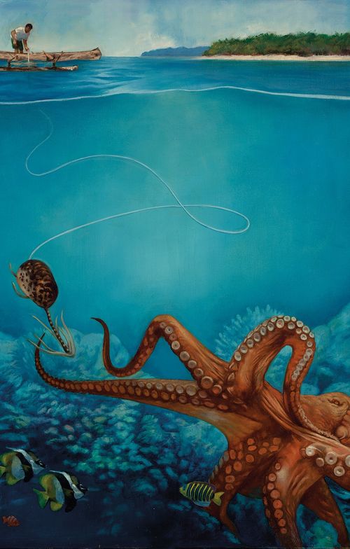 muž lovící chobotnici