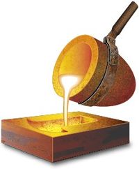 crucible pouring molten metal