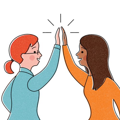 girls high-fiving