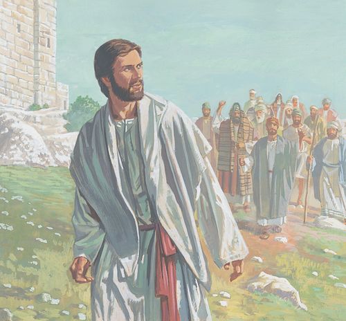 Jesus walking away from angry people