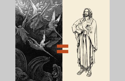 images from book of Revelation and Jesus holding a lamb