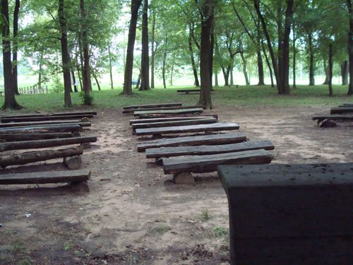 benches and pulpit at the Nauvoo Grove