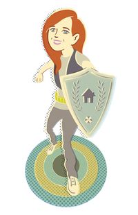 young woman with shield