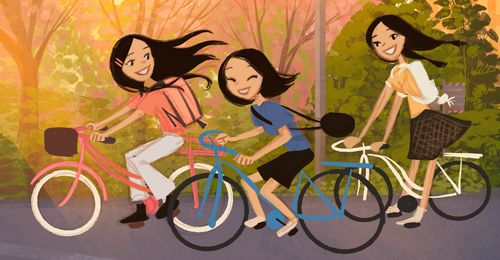 meisjes fietsen