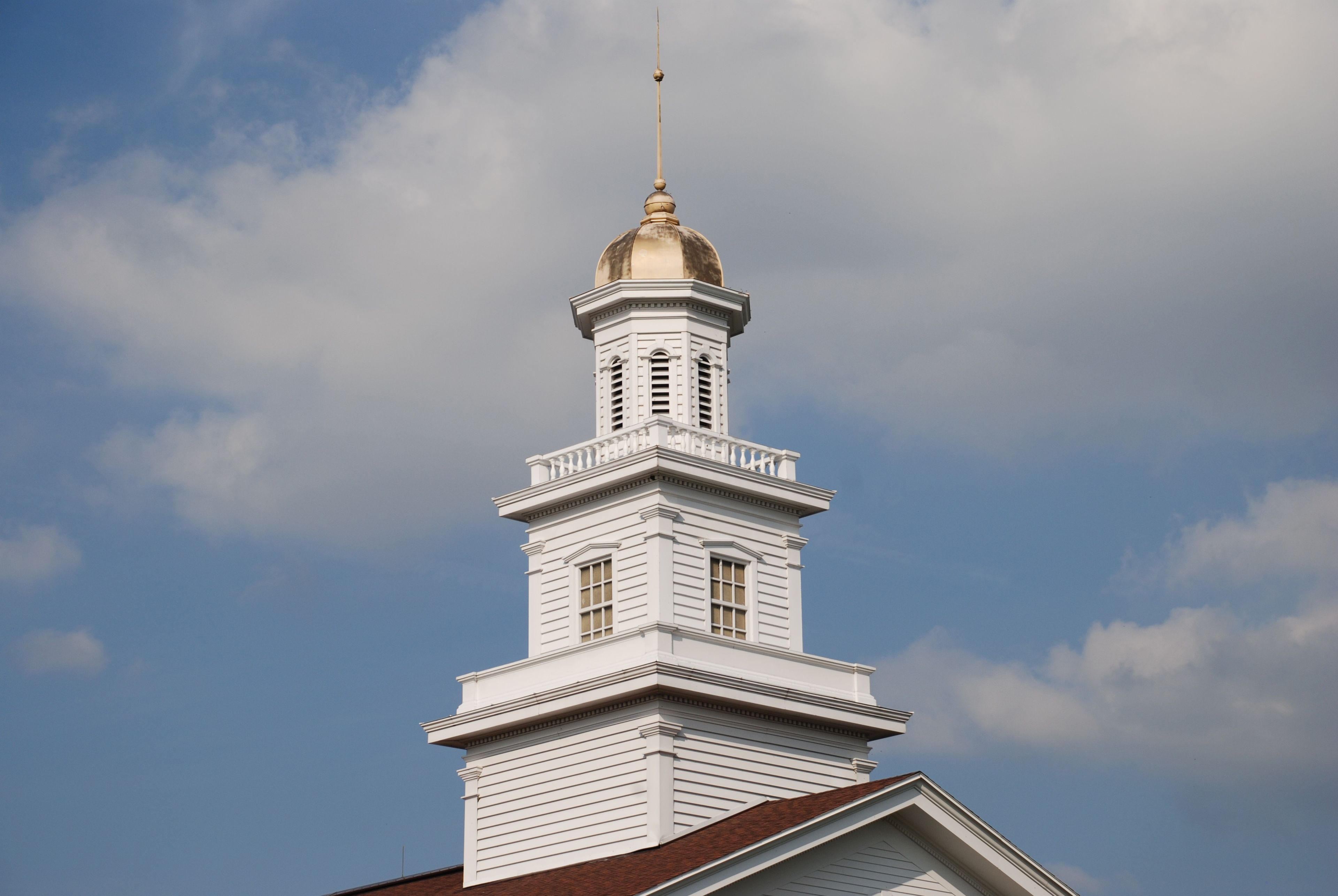 The steeple of a chapel in Fayette, New York.