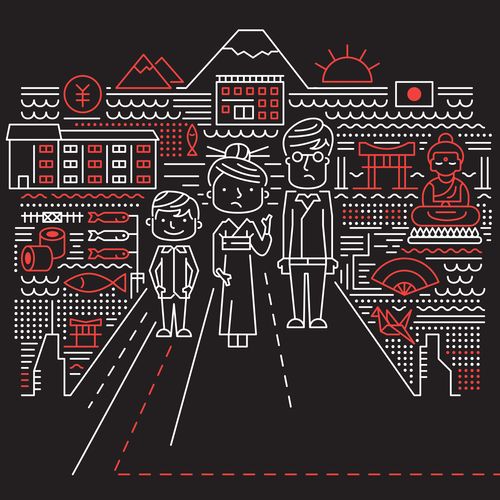 illustration of family standing in the street