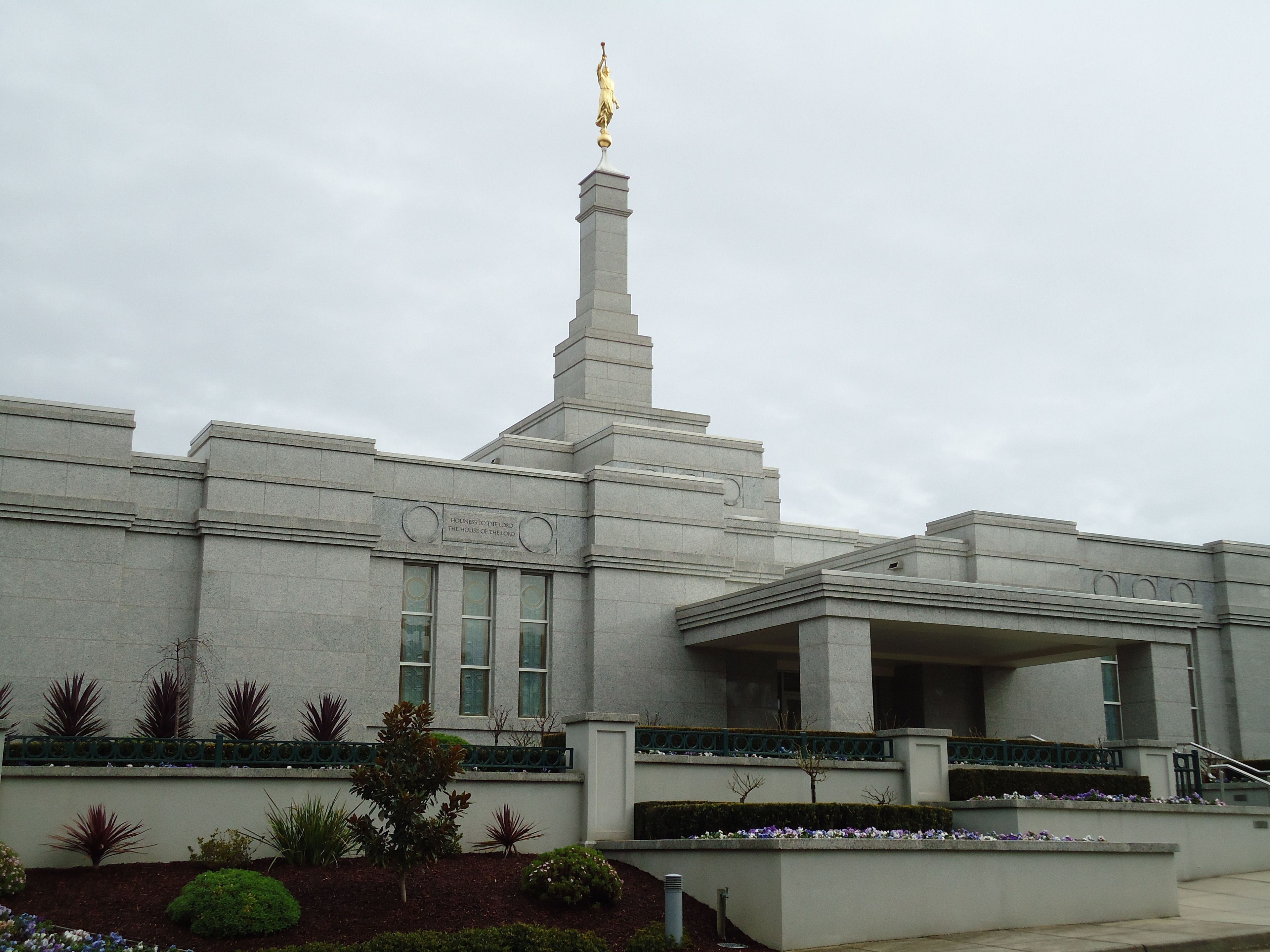The Melbourne Australia Temple entrance, including scenery and the exterior of the temple.
