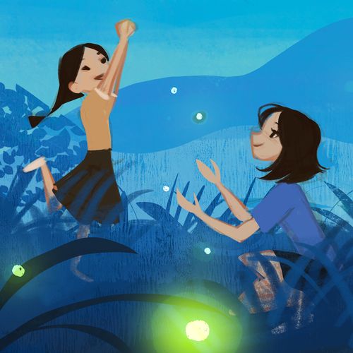 girls catching fireflies