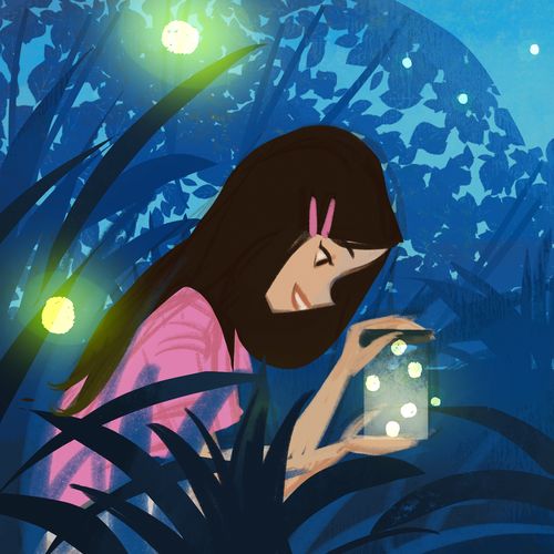 girl catching fireflies